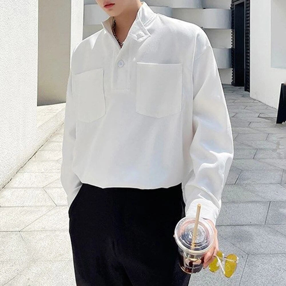 Wiaofellas Spring Lapel Single Breasted Hoodies Top Men Fashion Long Sleeve Solid Sweatshirt Men Clothing Casual Pockets Sweatshirts