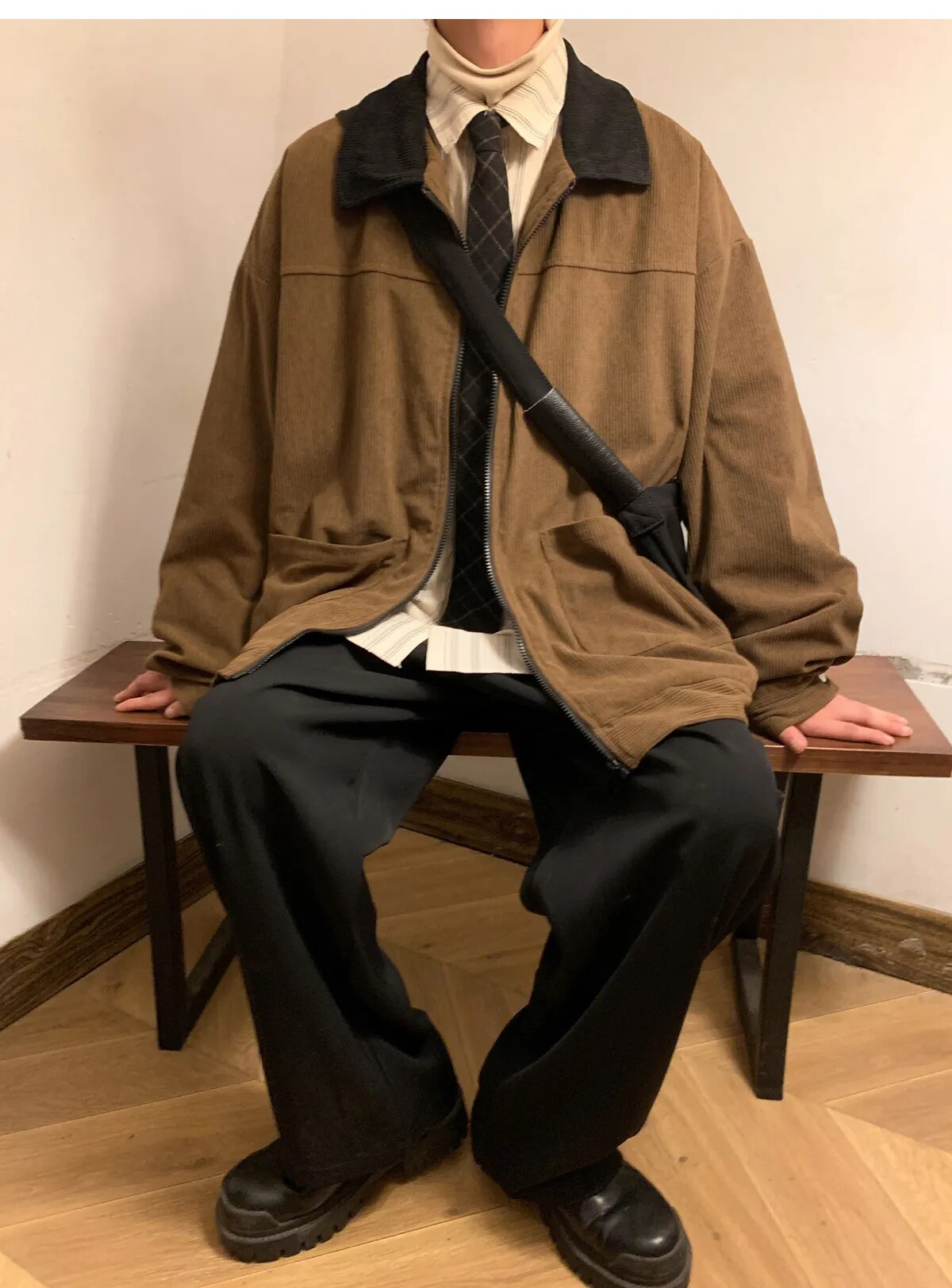 Wiaofellas New Jackets American Vintage High Street Zipper Jacket Men Autumn Winter Casual Male Oversize Loose Patchwork Corduroy Coat