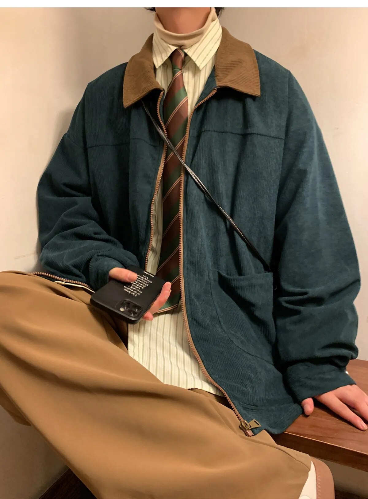 Wiaofellas New Jackets American Vintage High Street Zipper Jacket Men Autumn Winter Casual Male Oversize Loose Patchwork Corduroy Coat