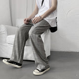 WIAOFELLAS -  Men's Plaid Business Casual Pants Stripe Blazer Suits Pants Loose Formal Wide Leg Pants Grey/khaki Social Trousers S-XL