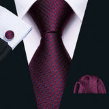 Wiaofellas Red Silk Wedding Necktie Jacquard Woven Striped Ties For Men Tie Handkerchief Cufflink Set  Fashion Designer FA-5028