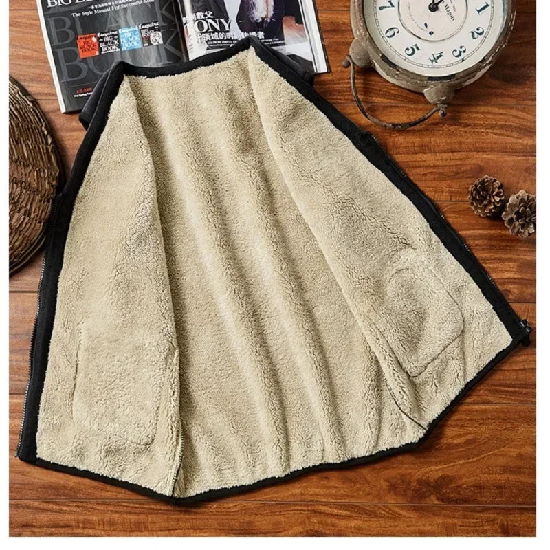 WIAOFELLAS  -  Casual Sleeveless Jacket Autumn Winter Men Warm Fleece Mens Vest Jacket Velvet Thick Sleeveless Men's Vest Gilet Clothing