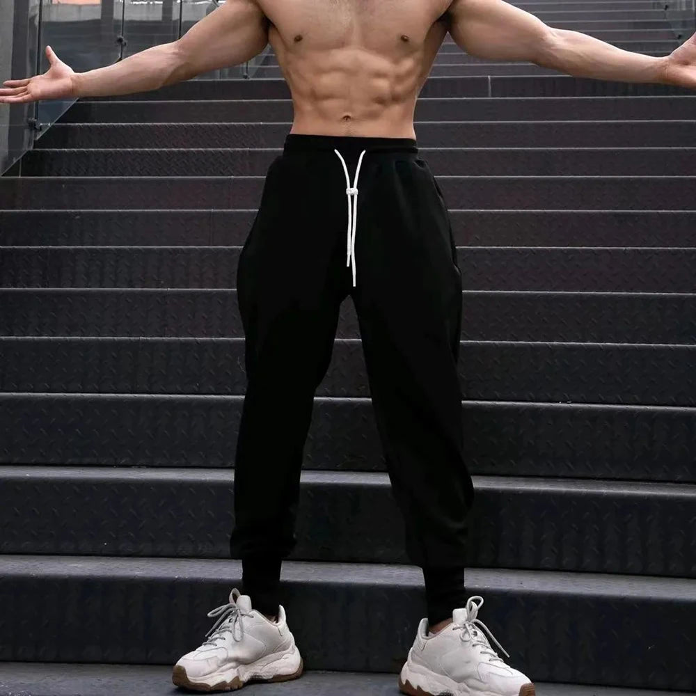 WIAOFELLAS  -  American Street Hip-Hop Leggings Mens 2024 Spring And Autumn Fashion Solid Color Sports Casual Loose Fitness Simple Trousers