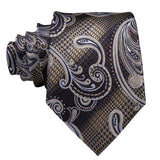 WIAOFELLAS Hi-Tie Paisley Brown Tie For Men Elegant Mens Necktie Pocket Square Cufflink Groom Wedding Accessory Wholesale New Designer