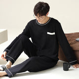 Wiaofellas - Spring Autumn Winter Men's Long-sleeved Lapel Cotton Pajama Sets for Men 3 XL 4XL Korean Version Loose Men Sleepwear Set Boys