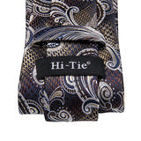 WIAOFELLAS Hi-Tie Paisley Brown Tie For Men Elegant Mens Necktie Pocket Square Cufflink Groom Wedding Accessory Wholesale New Designer