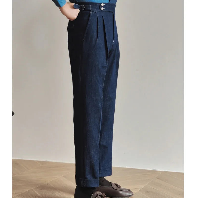 Wiaofellas  -  Denim Blue Quality Italy Business Dress Pants Men  Office Social Suit Pants Casual Wedding Groom Trouser Pantaloni Uomo Casual