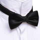 Wiaofellas Formal Black Silk Mens Bow Tie Jacquard Plain Solid Pre-Tied Bowtie Hanky Cufflinks Set Male Wedding Business Prom