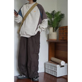 Wiaofellas  -  Japan fashion Retro Geometric Color Matching Design Men's and Women's round Neck Loose Casual Fleece-lined Pullove...