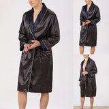 WIAOFELLAS -  Emulation Silk Bathrobe Sleepwear Set Striped Polka Dot Long Sleeve Lightweight Baggy Nightgown Robe+shorts Nightwear For Men