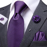 WIAOFELLAS Purple Solid Mens Necktie Luxury 8.5cm Silk Business Tie Hanky Cufflinks Brooch Wedding Tie Gift For Men Hi-Tie Designer