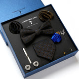 Wiaofellas - Holiday Gift Box Tie For Men Tie Handkerchief Pocket Squares Cufflink Set Necktie Box Man Dark Grey April Fool's Day