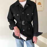 Wiaofellas Workwear Men's Short Style Windbreaker Autumn New Black Khaki Trench Coat With Belt Lapel Single Breasted Cloat 2Y2422
