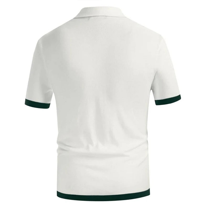 Wiaofellas  -  guys clothing style Summer Clothing Men's Light Luxury Knitted Short Sleeve Polo Shirt Vintage Striped Button-down T-shirt for Men Fashion Knitwear