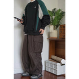 Wiaofellas  -  Japan fashion Retro Geometric Color Matching Design Men's and Women's round Neck Loose Casual Fleece-lined Pullove...