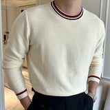 2023 Fall Round Neck Sweater Men's Slim  Casual Knitted Sweater Long Sleeve Trend Contrast Color Sweater Herren Pullover Winter