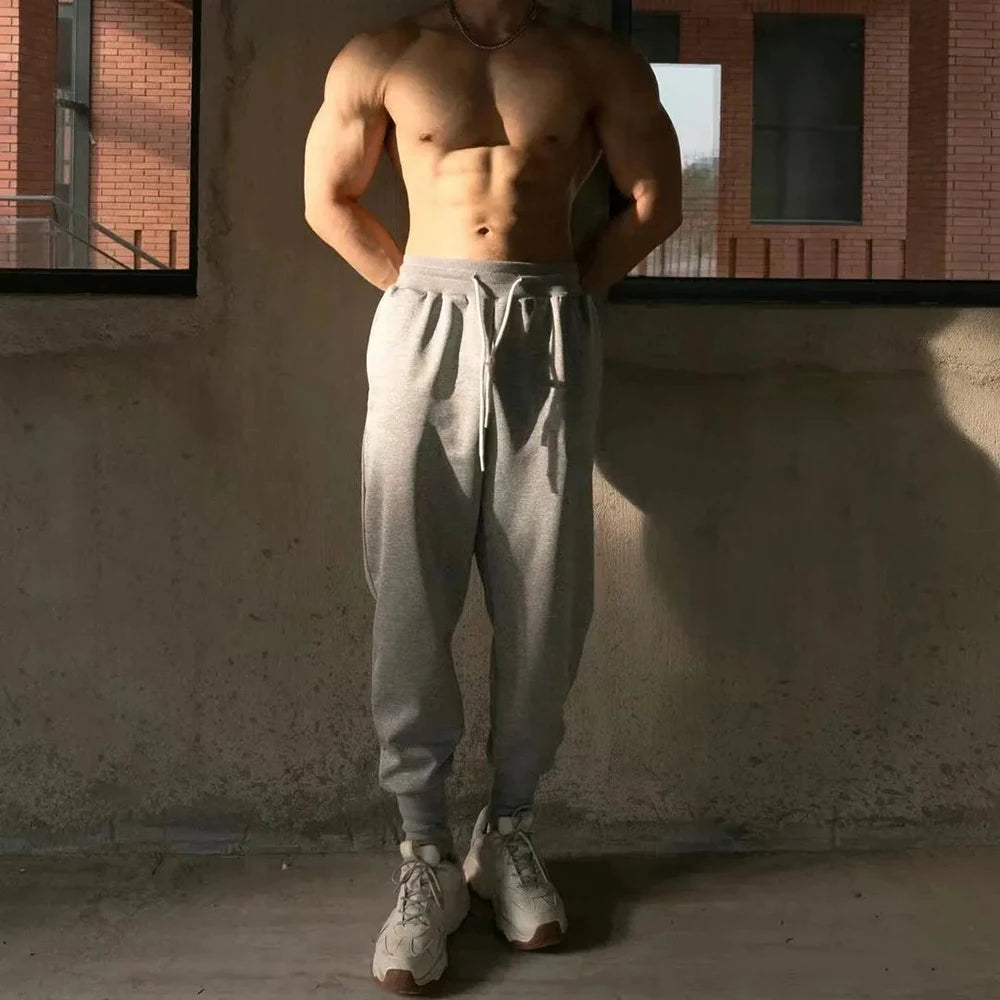 WIAOFELLAS  -  American Street Hip-Hop Leggings Mens 2024 Spring And Autumn Fashion Solid Color Sports Casual Loose Fitness Simple Trousers