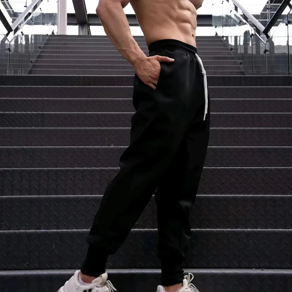 WIAOFELLAS  -  American Street Hip-Hop Leggings Mens 2024 Spring And Autumn Fashion Solid Color Sports Casual Loose Fitness Simple Trousers