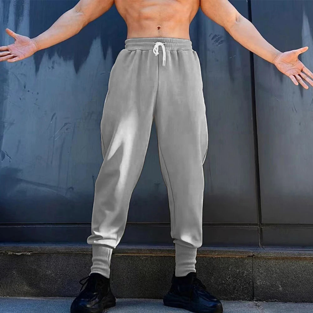 WIAOFELLAS  -  American Street Hip-Hop Leggings Mens 2024 Spring And Autumn Fashion Solid Color Sports Casual Loose Fitness Simple Trousers