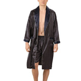 WIAOFELLAS -  Emulation Silk Bathrobe Sleepwear Set Striped Polka Dot Long Sleeve Lightweight Baggy Nightgown Robe+shorts Nightwear For Men