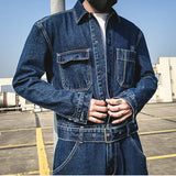 Wiaofellas Vintage Jeans Loose Cargo Wide-leg Jeans Japan Korea Blue Denim Jumpsuit Pockets Belt High Street Overalls Trendy Wear