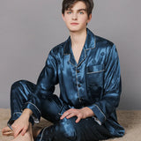 WIAOFELLAS Men Ice Silk Pajamas Suit Summer Plus Size Satin Thin Plaid Pyjamas Male Home Clothes Fashion Print High Quality Sleepwear Boy