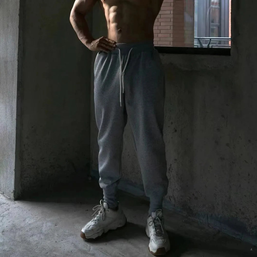 WIAOFELLAS  -  American Street Hip-Hop Leggings Mens 2024 Spring And Autumn Fashion Solid Color Sports Casual Loose Fitness Simple Trousers