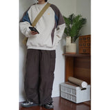 Wiaofellas  -  Japan fashion Retro Geometric Color Matching Design Men's and Women's round Neck Loose Casual Fleece-lined Pullove...