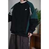 Wiaofellas  -  Japan fashion Retro Geometric Color Matching Design Men's and Women's round Neck Loose Casual Fleece-lined Pullove...