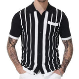 Wiaofellas  -  guys clothing style Summer Clothing Men's Light Luxury Knitted Short Sleeve Polo Shirt Vintage Striped Button-down T-shirt for Men Fashion Knitwear
