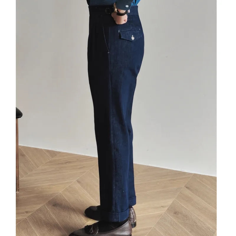 Wiaofellas  -  Denim Blue Quality Italy Business Dress Pants Men  Office Social Suit Pants Casual Wedding Groom Trouser Pantaloni Uomo Casual