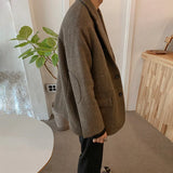 Wiaofellas - Fashion Cordillas Blazers Men's New Loose Notched Single Breasted Suit Jacket Tide Autumn Winter Woolen Coats
