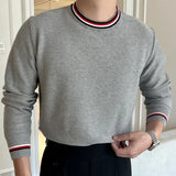 2023 Fall Round Neck Sweater Men's Slim  Casual Knitted Sweater Long Sleeve Trend Contrast Color Sweater Herren Pullover Winter