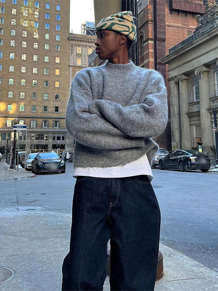 Wiaofellas  -  Men's Cashmere Sweater Casual Male Half Turtleneck Long Sleeve Knitted Pullover Autumn Warm Cropped Knit Jumper Tops