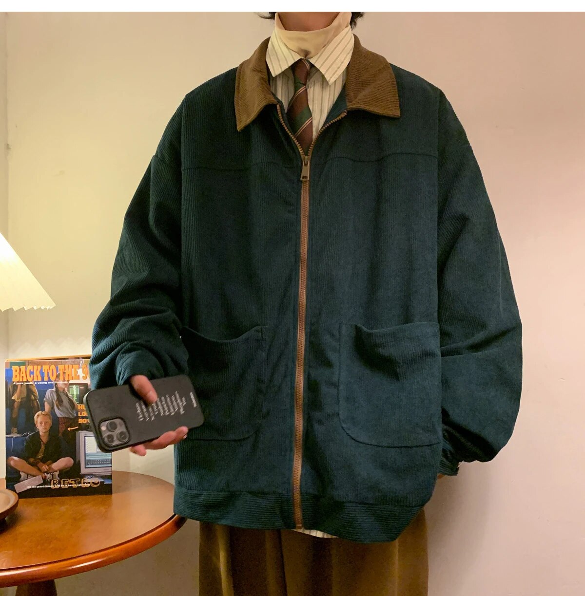 Wiaofellas New Jackets American Vintage High Street Zipper Jacket Men Autumn Winter Casual Male Oversize Loose Patchwork Corduroy Coat