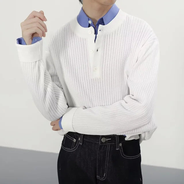 Wiaofellas New Men's Sweater Autumn Loose Fashion Brand Solid Color Knitted Shirt Men's Korean Version Trend Handsome Casual Top