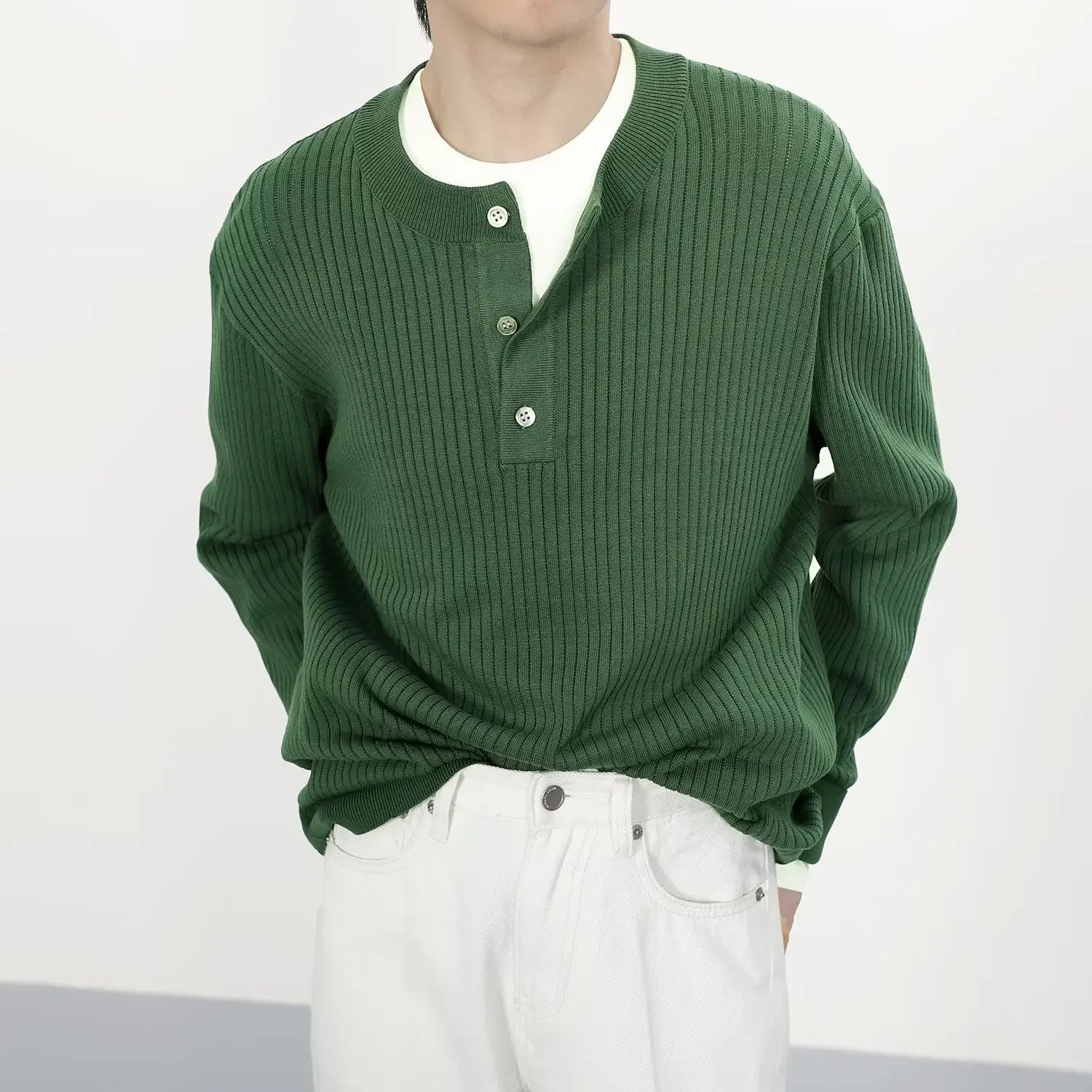 Wiaofellas New Men's Sweater Autumn Loose Fashion Brand Solid Color Knitted Shirt Men's Korean Version Trend Handsome Casual Top