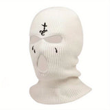 1pc Fashion Embroidered Knitted Ski Mask Winter Balaclava 3 Hole Knitted Ski Neck Warmer Warm Knitted Hat