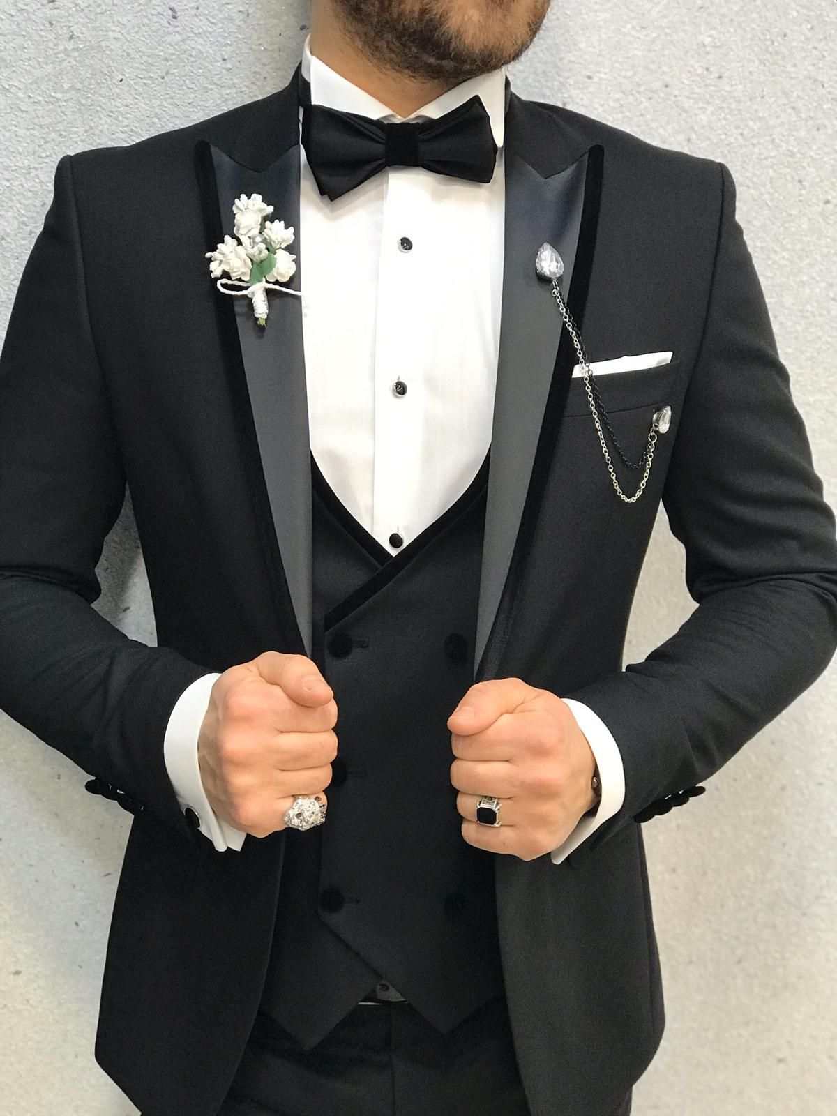 Wiaofellas Black Men Suits For Wedding Bridegroom Formal Tuxedos Masculino Groom Casual Three Pieces (Jacket+Pant+Vest) Conjuntos De Chaque