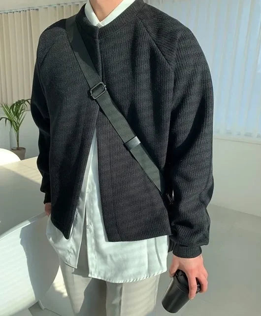 Wiaofellas Autumn/winter Round Neck Knitted Cardigan Jacket for Men's Korean Version Trendy Loose Fitting Japanese Versatile Sweater Jacket