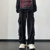 Wiaofellas Casual Vintage Multi-Pockets Straight Long Pant Y2K Solid Color Corduroy Trousers Street Fashion Leisure Loose Men's Cargo Pants
