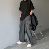 Wiaofellas Men Jeans Wide Leg Denim Pants Side Pockets Loose Straight Baggy Male Cargo Pants Streetwear Skateboard Hip Hop Casual Trousers