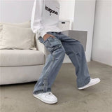Wiaofellas Men Jeans Wide Leg Denim Pants Side Pockets Loose Straight Baggy Male Cargo Pants Streetwear Skateboard Hip Hop Casual Trousers