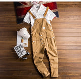Wiaofellas Fashion Men Jumpsuit Bib Pants Solid Joggers Pockets Streetwear Loose Cotton Straps Suspender Mens Cargo Overalls Rompers