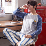 Wiaofellas Stripe 100% Cotton Pajamas Sets Men Long Sleeve Pijama Set for Male S-XXXLSize Sleep Clothing Nightie Sleepwear Man Pyjamas Suit