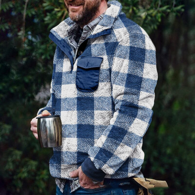 Wiaofellas Fashion Plaid Woolen Jumpers Mens Autumn Winter Warm Long Sleeve Loose Sweaters Casual Turn-down Collar Tops Men Streetwear