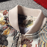 Wiaofellas Japan Style Mens Floral & Crane Embroidery Bomber Jacket Stand Collar Men Streetwear College Baseball Jackets Autumn Coat