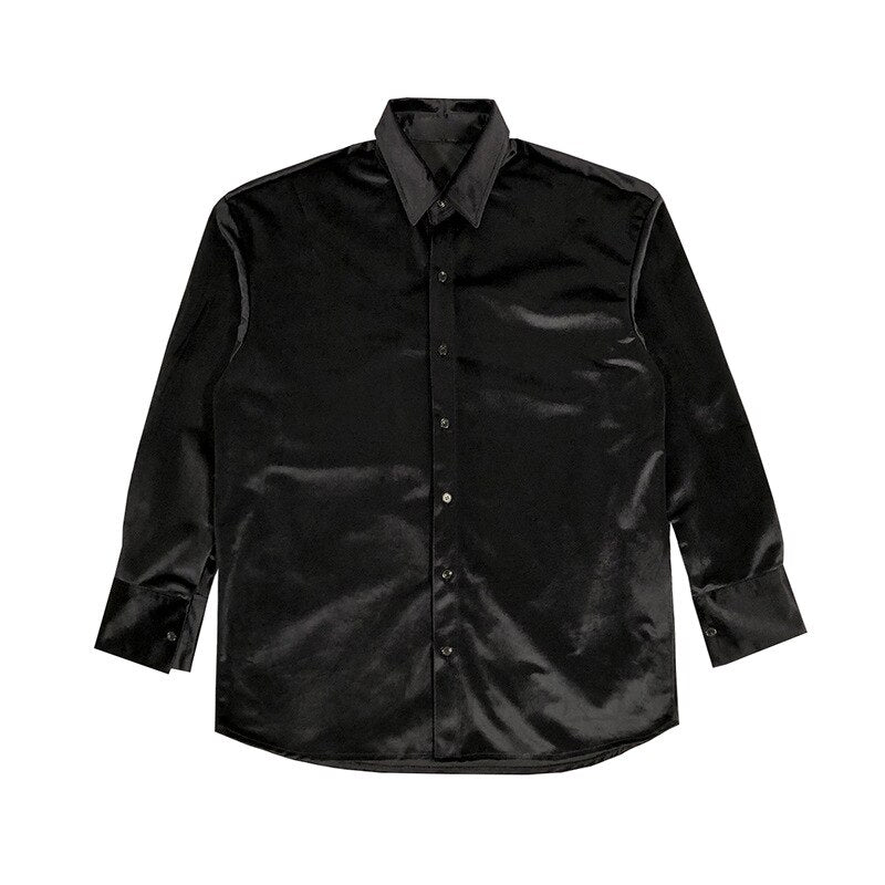 Wiaofellas Velvet Red Luxury Clothes For Mens Burgundy Velour Shirts Mens Retro Elegant Plush Blouse Black Mens Shirts Unusual Party Club