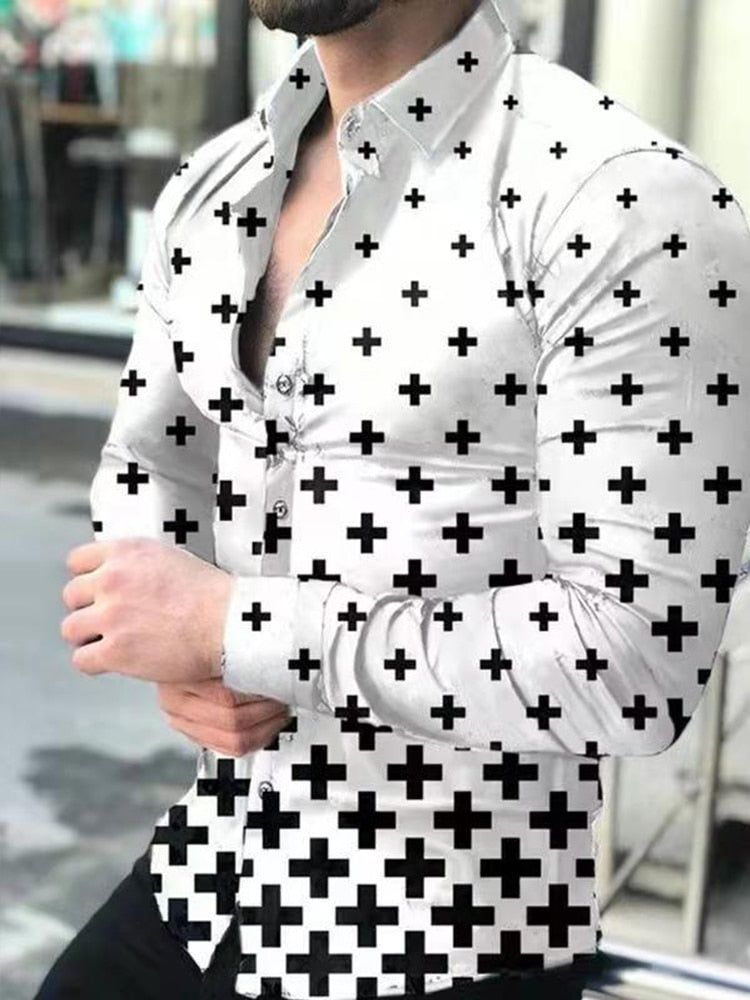 Wiaofellas Spring Autumn Men printed Shirts Turn-down Collar Buttoned Shirt Men's Casual Long Sleeve social shirt Tops Men's clothing
