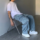 Wiaofellas Men Jeans Wide Leg Denim Pants Side Pockets Loose Straight Baggy Male Cargo Pants Streetwear Skateboard Hip Hop Casual Trousers